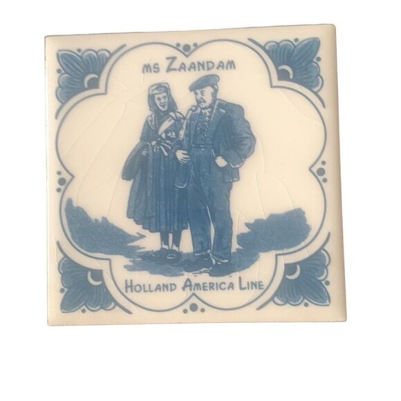 Vintage Holland America Line Delft Ms Zaandam Ceramic Tile Coaster Cruise - Picture 5 of 7